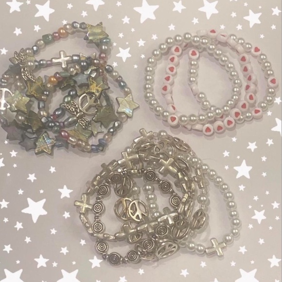 Jewellery Faory Grunge 90s Y2k Pearl Elastic Bead Bracelets ☮️🎧🌿💫 - Picture 1 of 8